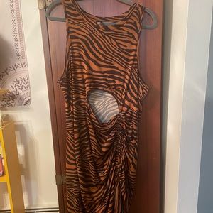 Orange tiger print body-con dress